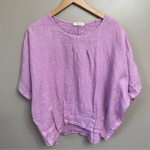 Bellambra women’s size 100% Italian Linen Boxy Lagenlook Top purple lavender